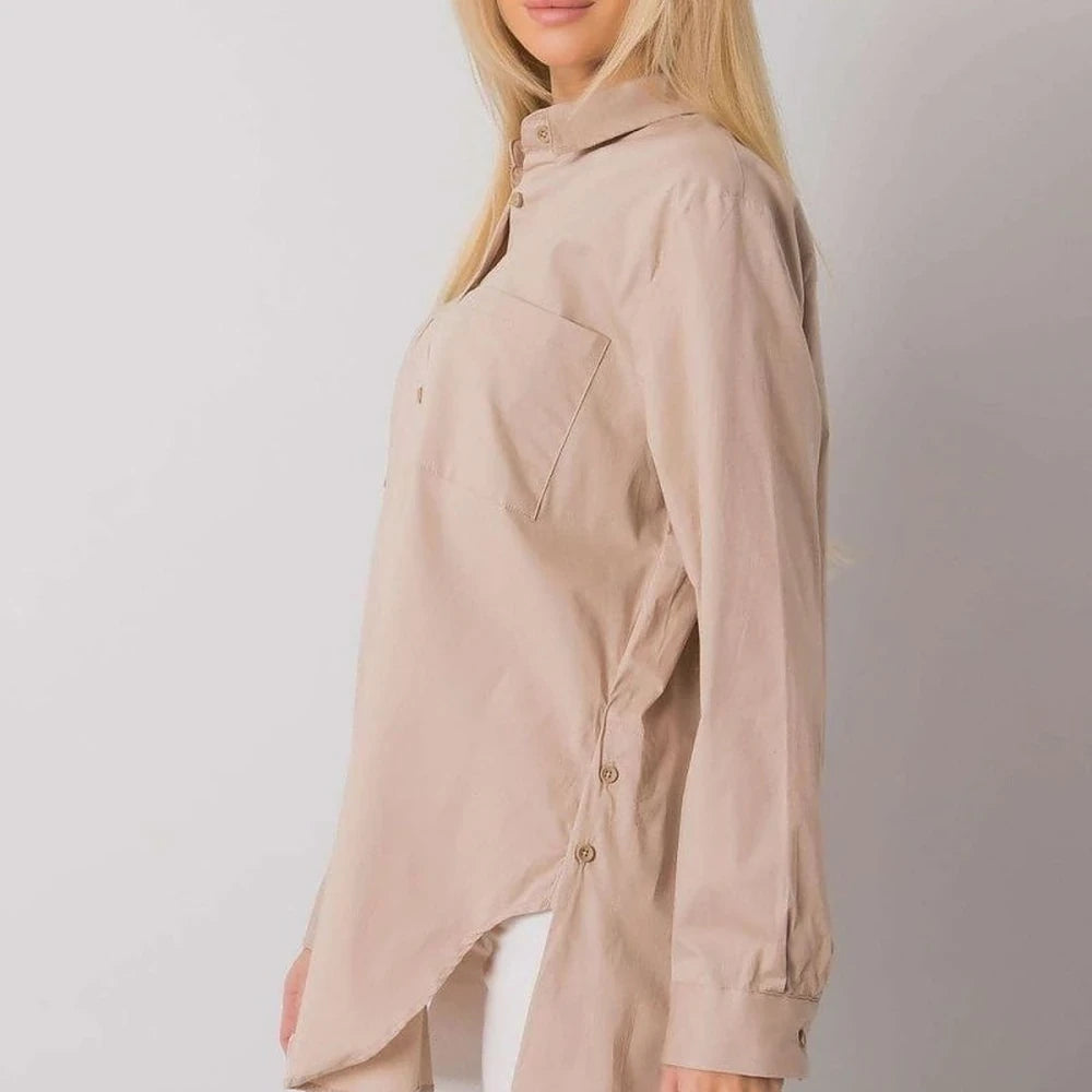 Women's White Cotton Button-Up Long Sleeve Shirt