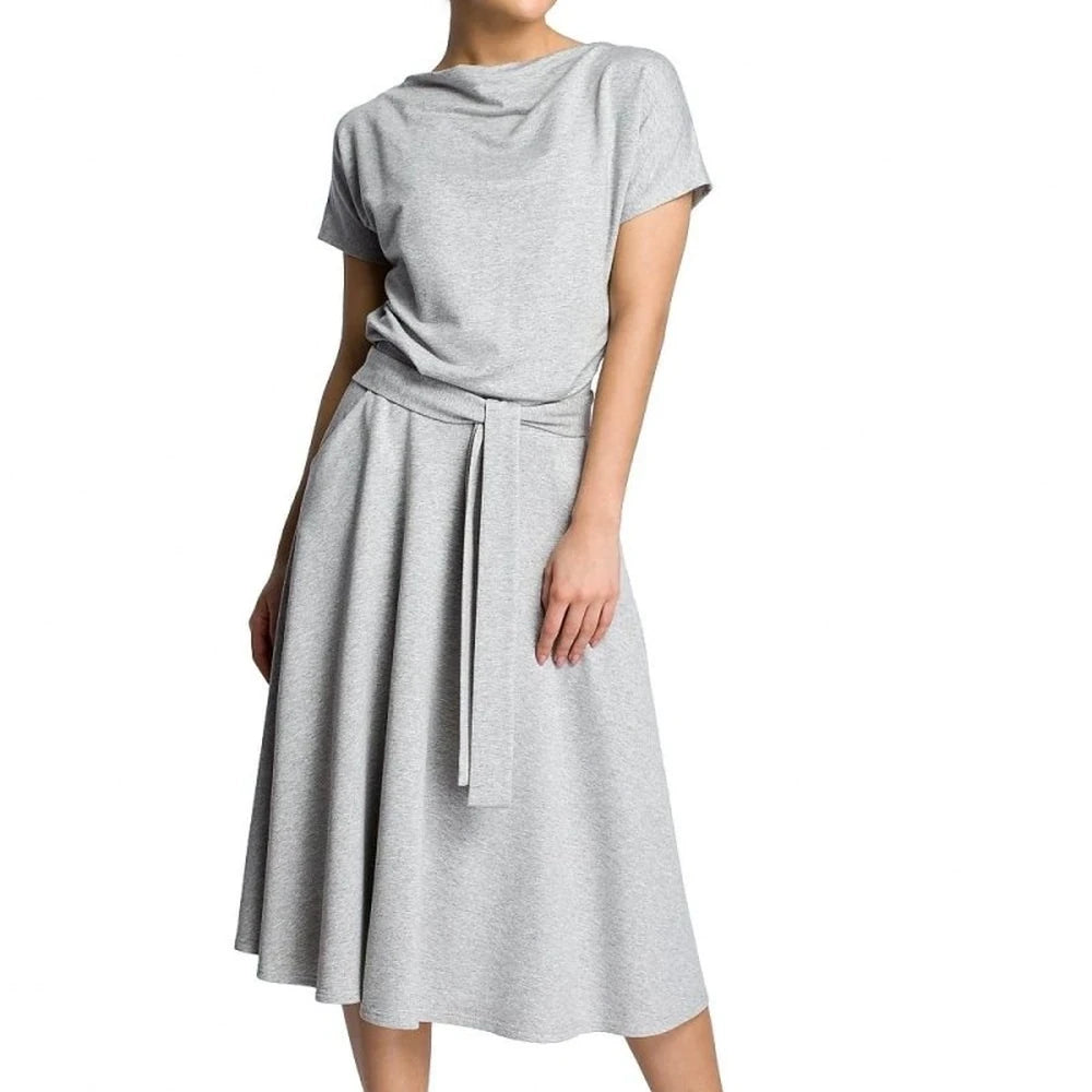 Knee-Length Flared Belted Dress