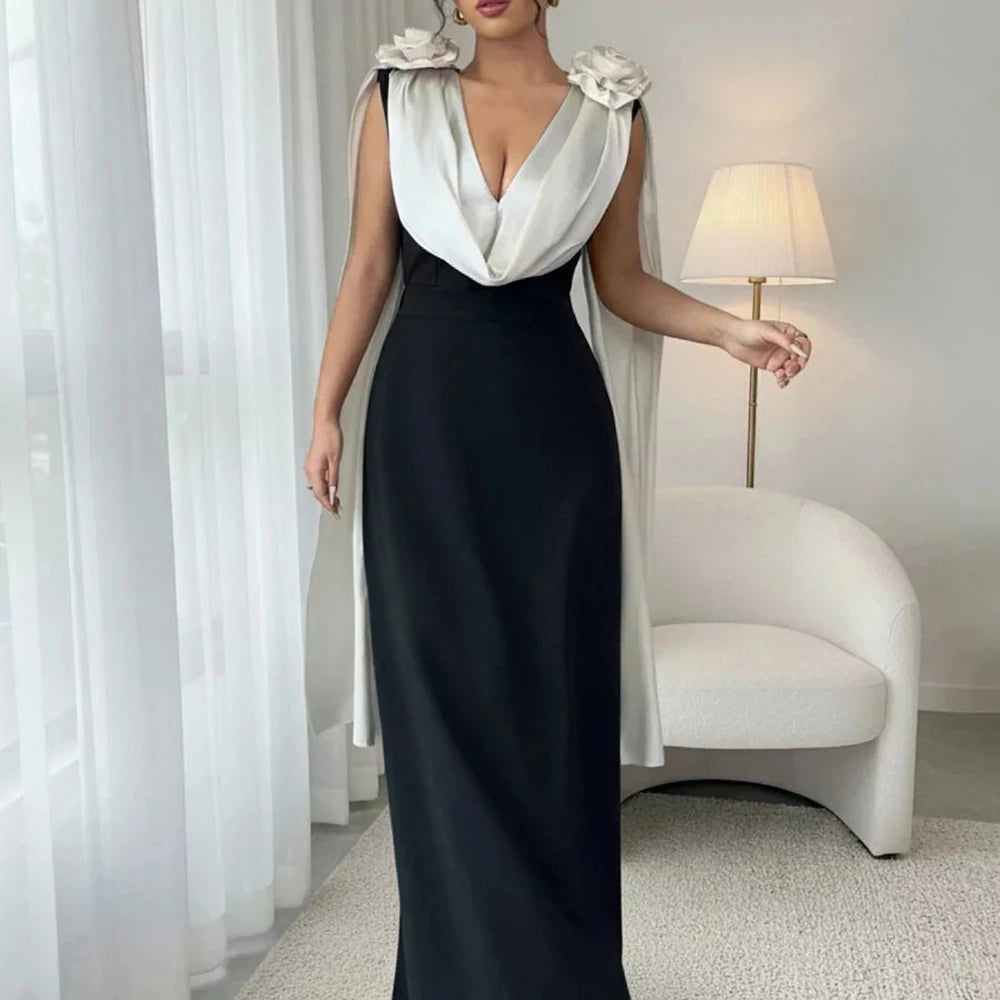 Floral Applique Two Tone Maxi Dress