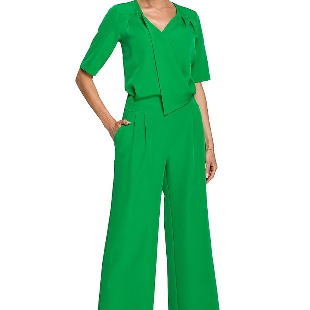 Wide Leg Trouser Suit with Elbow Sleeves