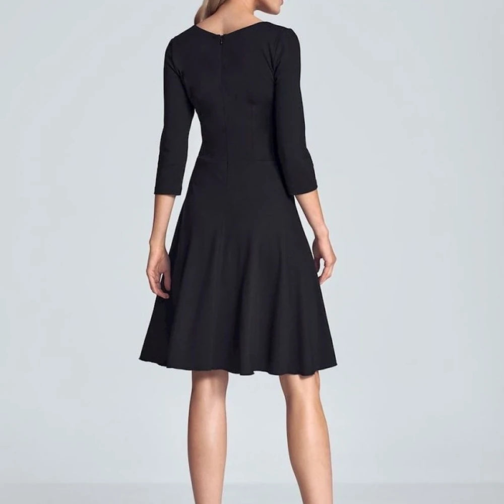 Black Midi Cocktail Dress with 3/4 Sleeves