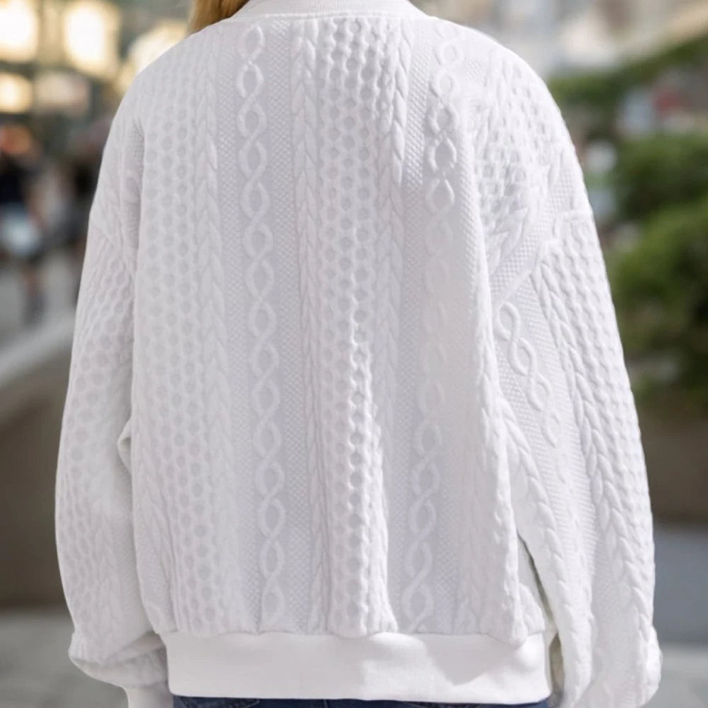 Textured Zip Up Dropped Shoulder Jacket