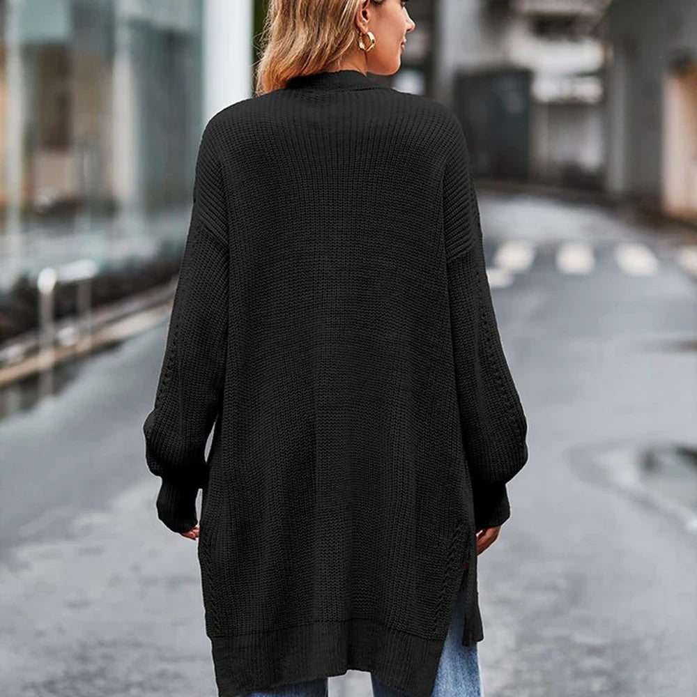 Long Sleeve Waffle-Knit Cardigan
