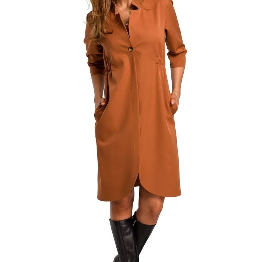 Elegant Navy Midi Shirt Dress