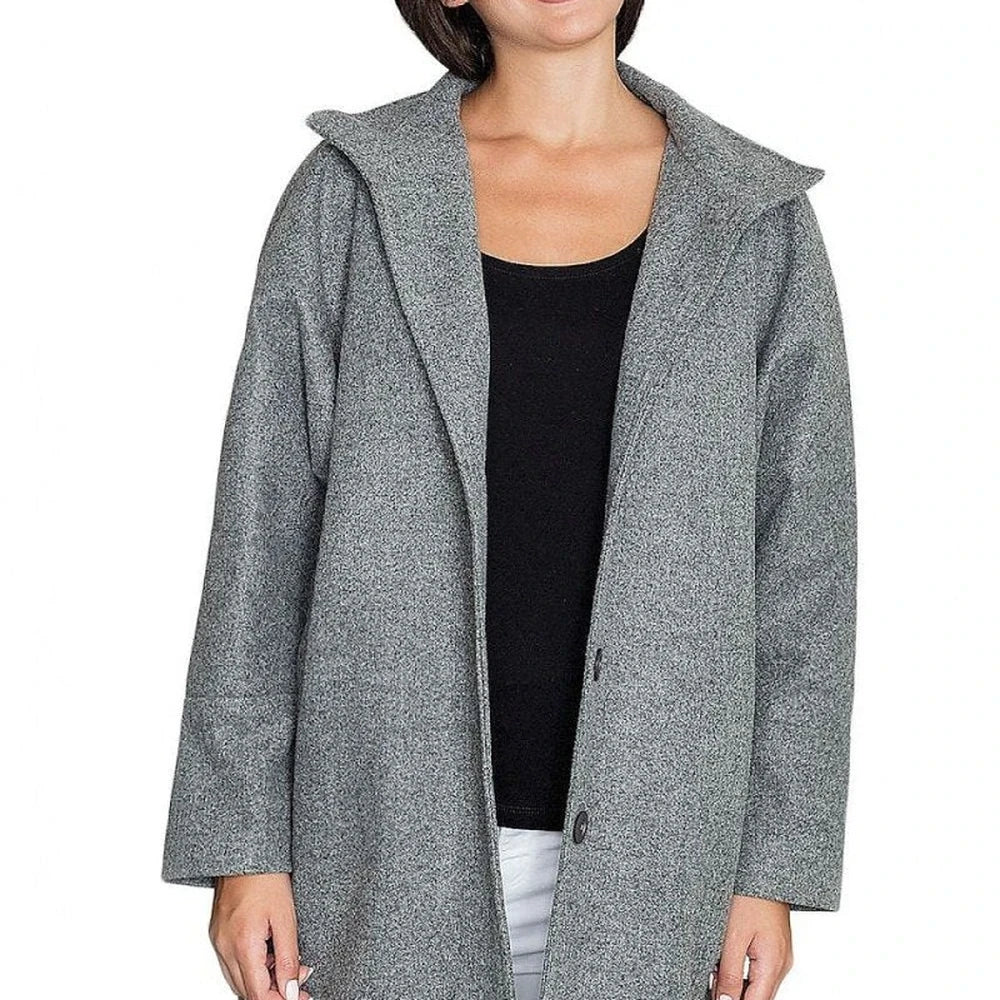 Women's Kimono Coat Stand-Up Collar Button Details