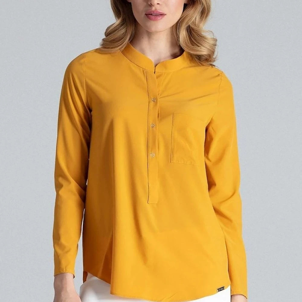 Long Sleeve Blouse with Stand-Up Collar