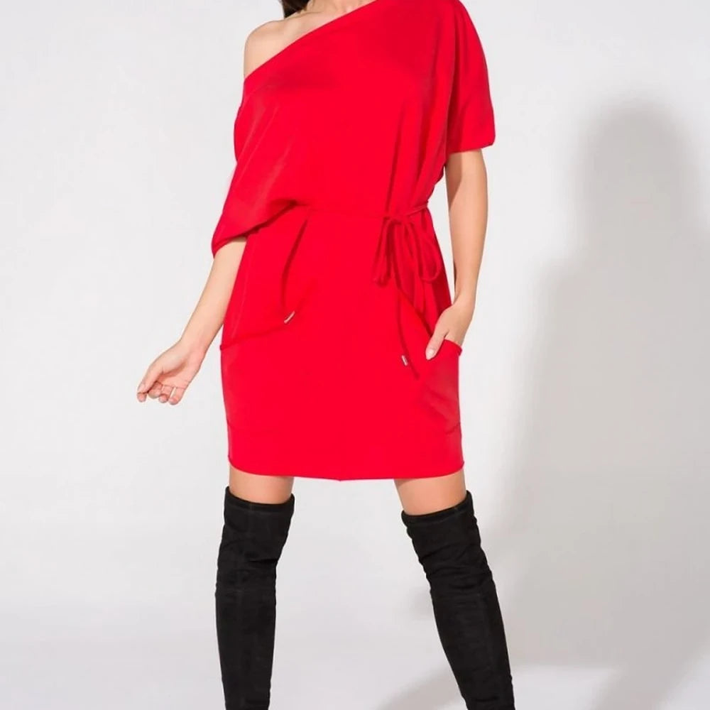 Loose Knit Boatneck Day Dress with Pockets