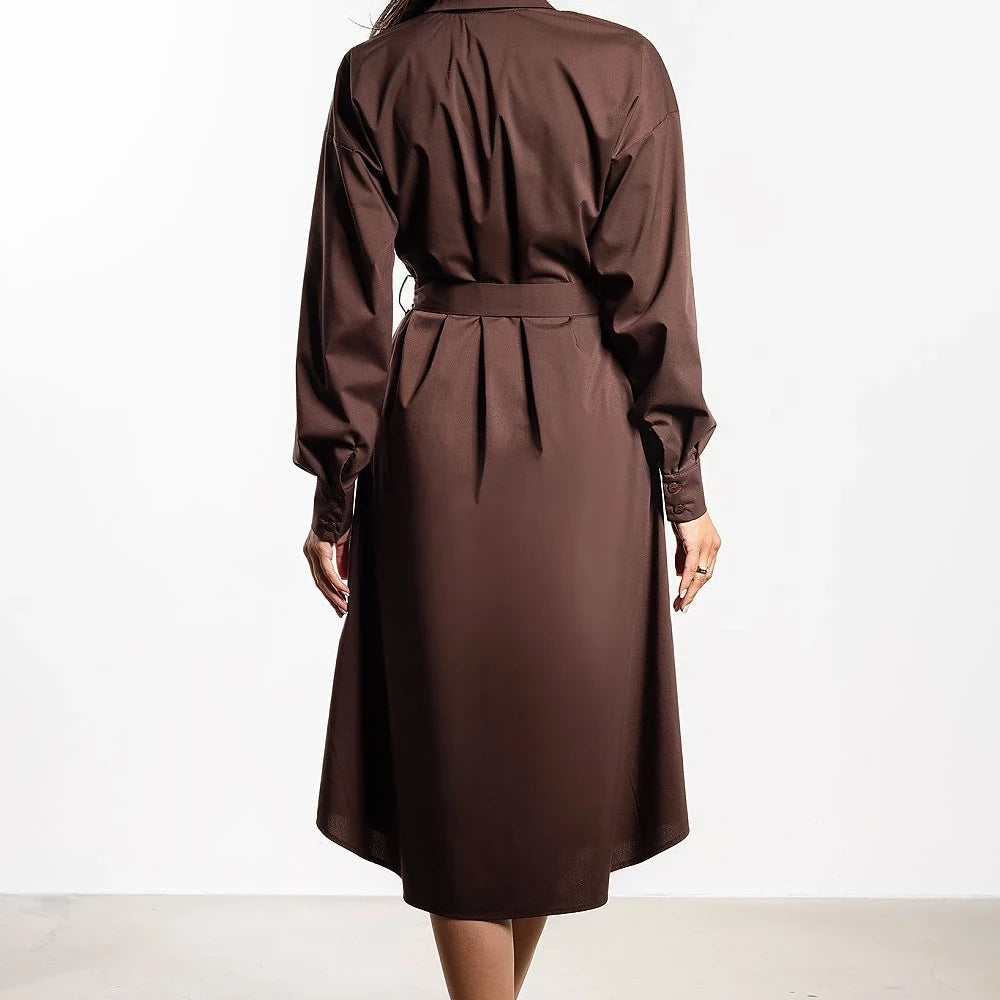 Midi Shirt Dress with Belt and Buttons