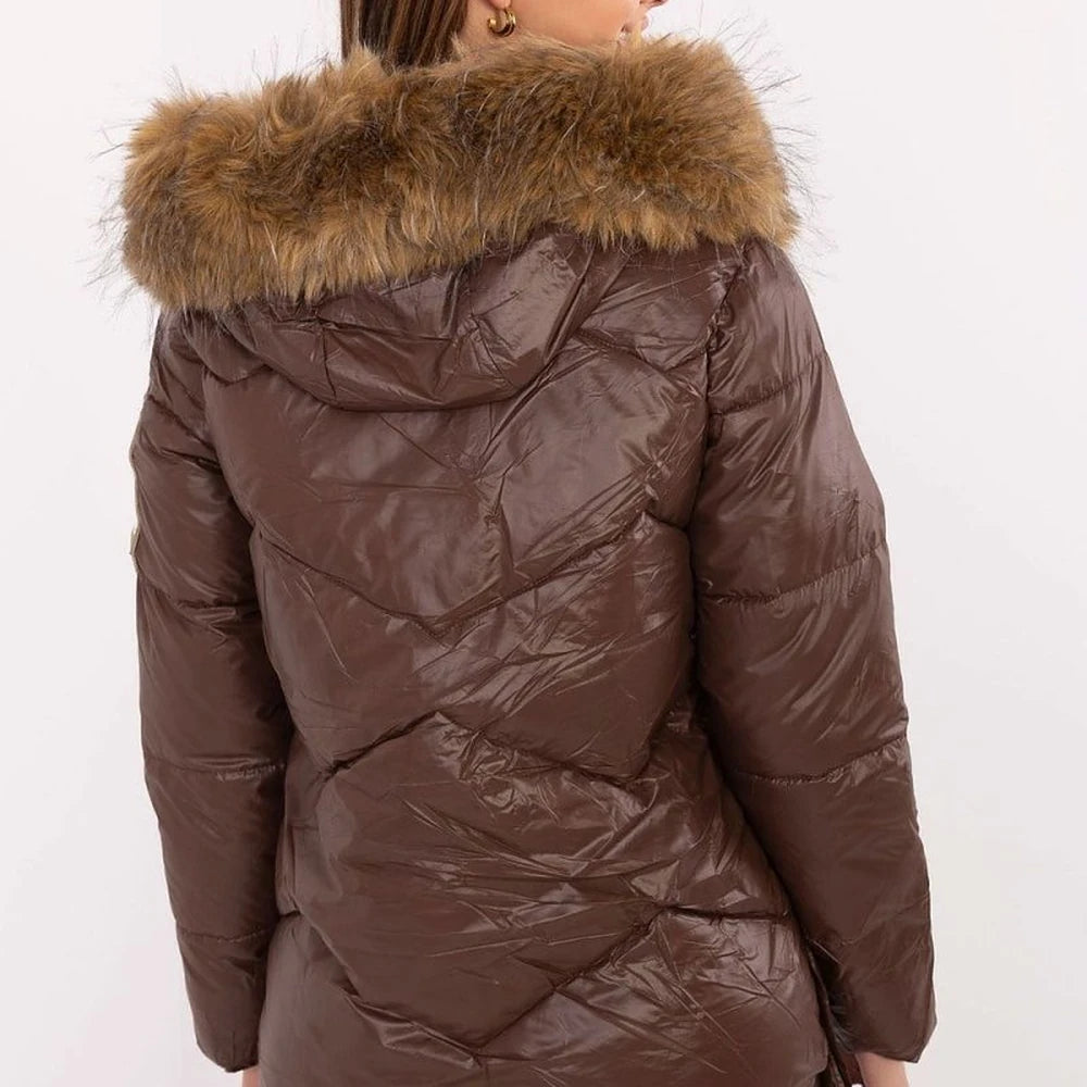 Women's Quilted Down Jacket with Detachable Fur Hood
