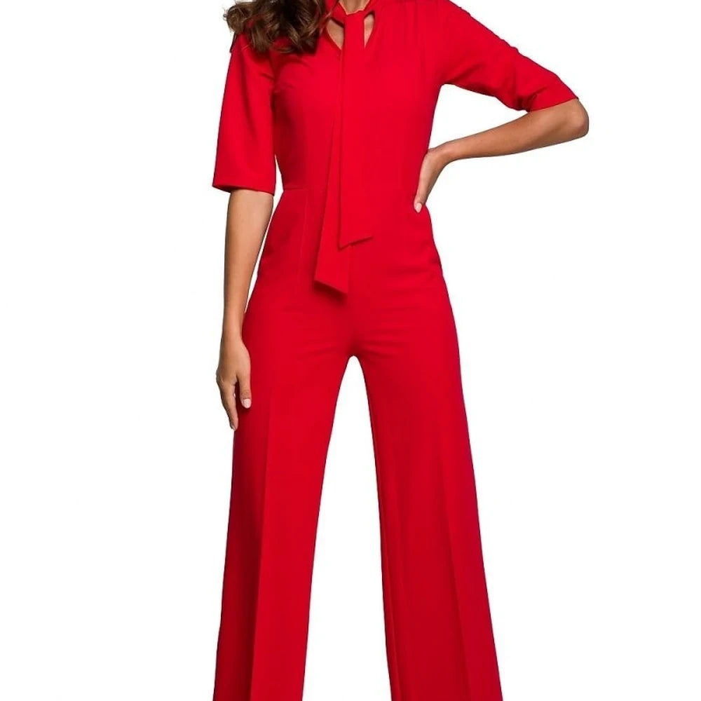 Wide Leg Jumpsuit with V-Neck Tie