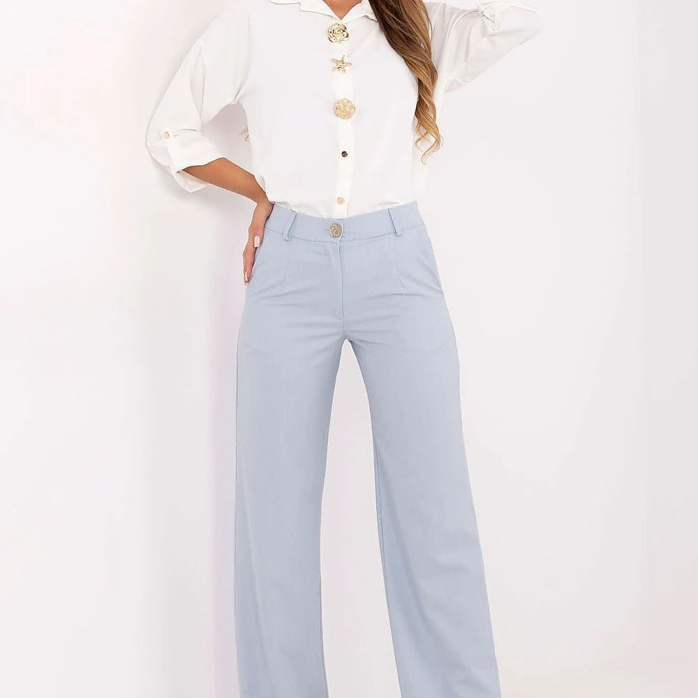 Blue High-Waisted Wide Leg Trousers