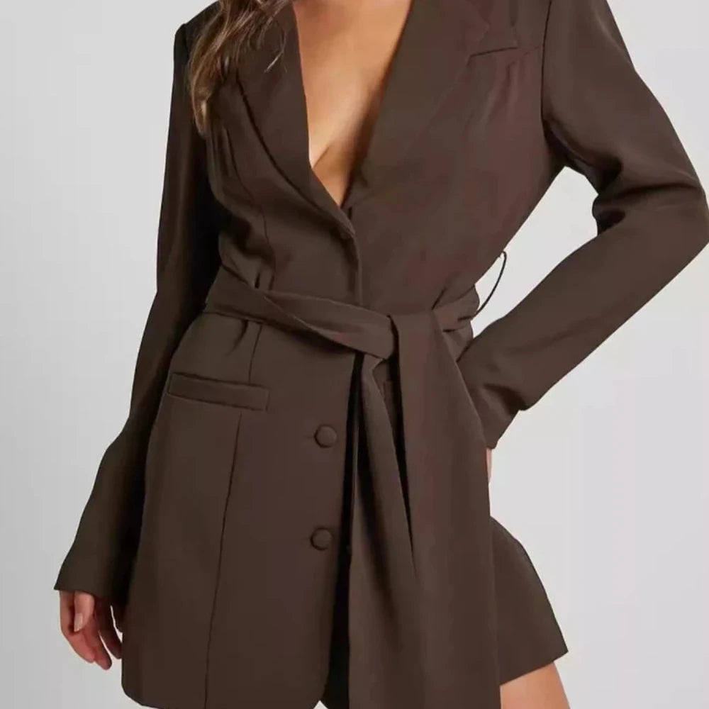 Lapel Collar Tie Waist Blazer