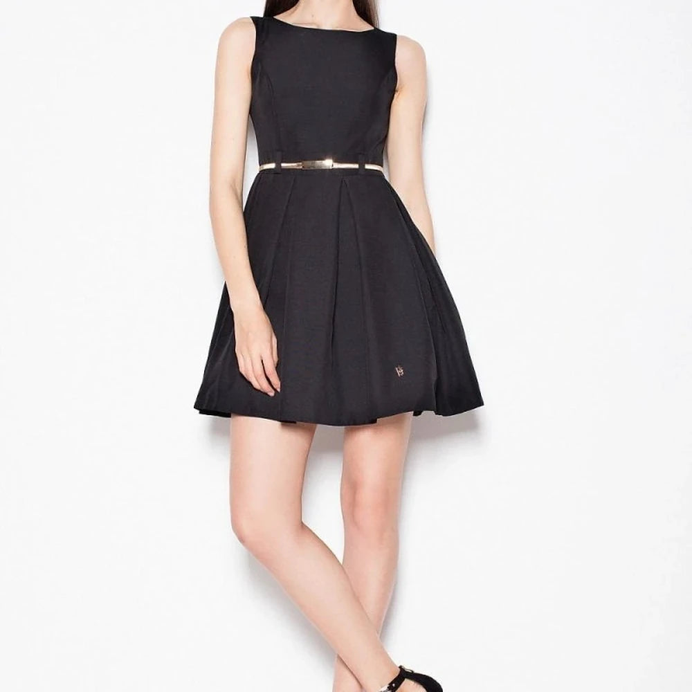 Blue Cocktail Dress with Pleats and Belt