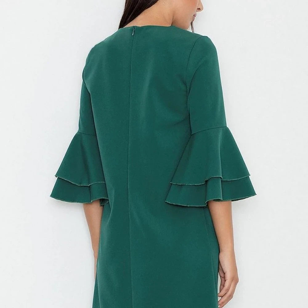 Elegant Frilled Sleeve Dress - Black
