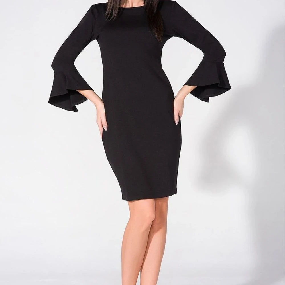Knit V-Neck Evening Dress with Frill Sleeves