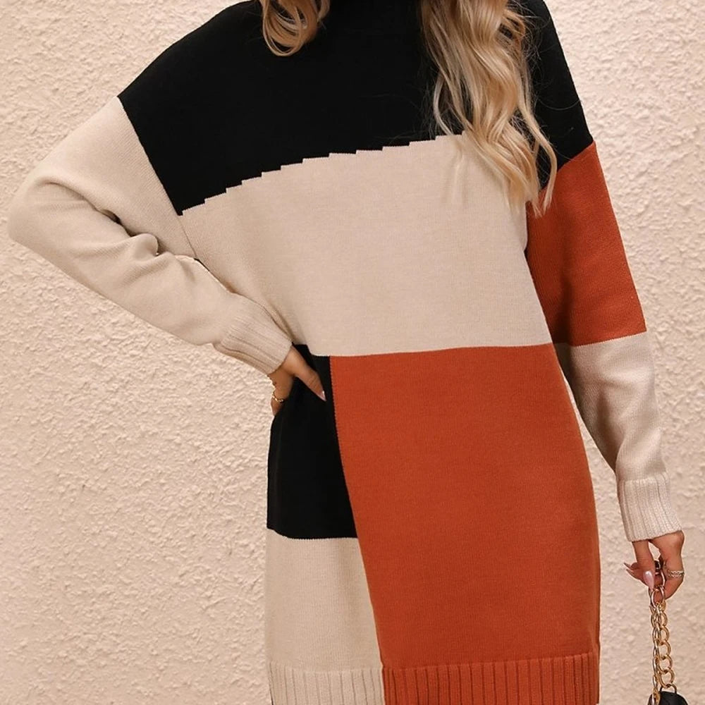 Color Block Mini Sweater Dress