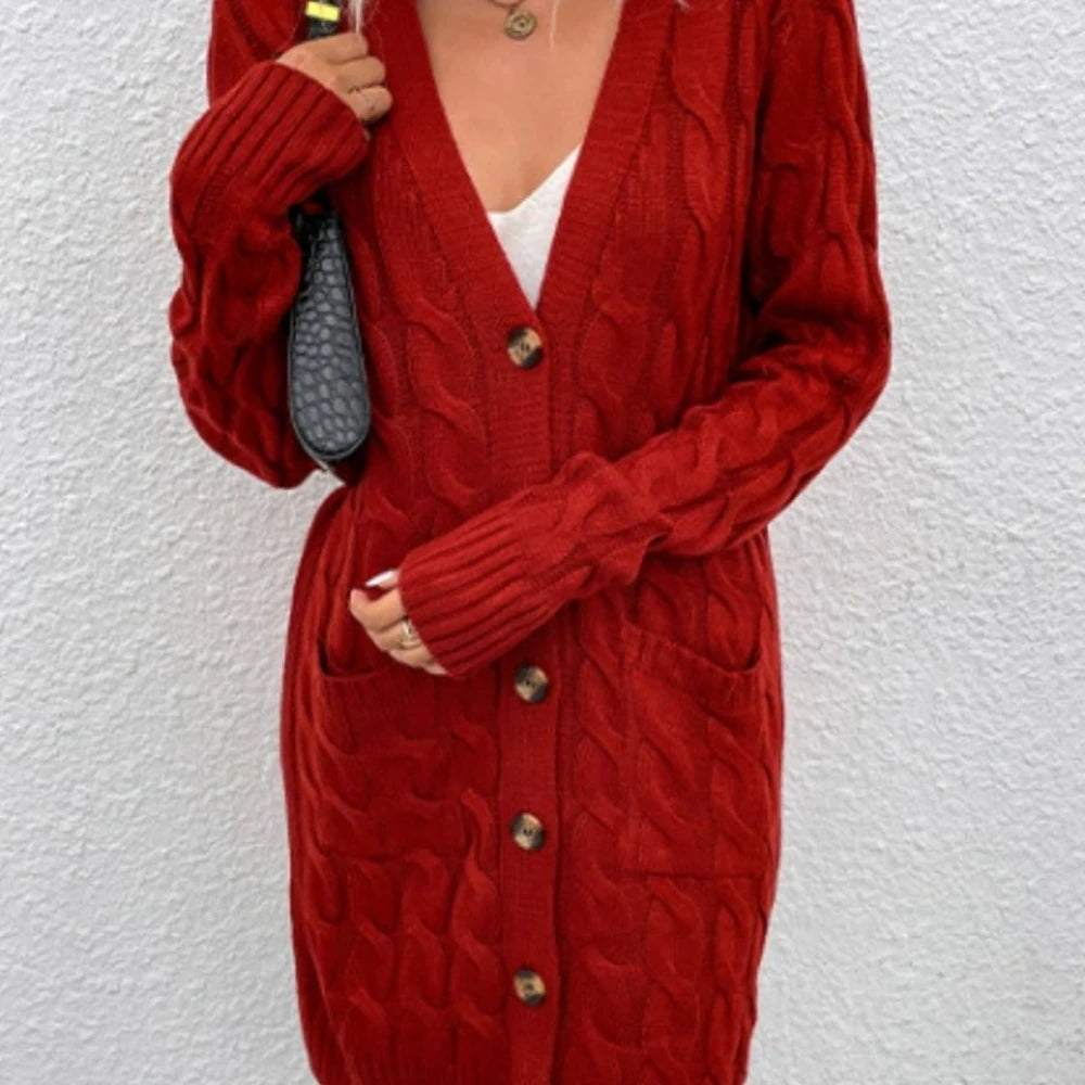 Cable-Knit Button Down Cardigan with Pockets