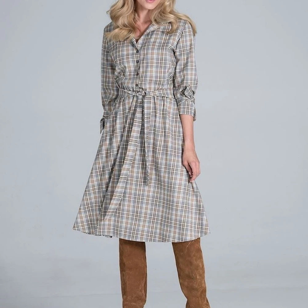 Women's Midi Dress with Collar and Belt