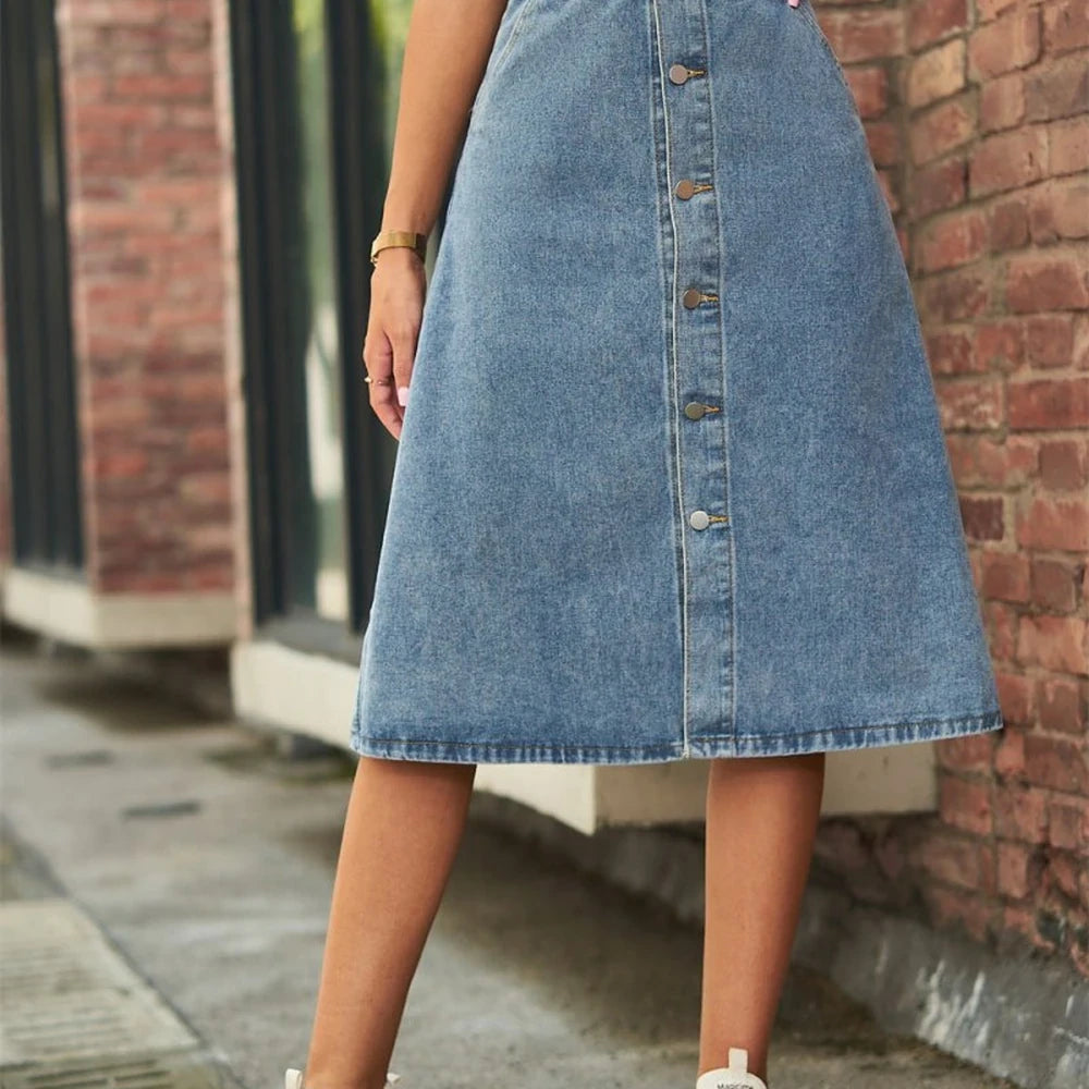 Button Front A-Line Midi Skirt