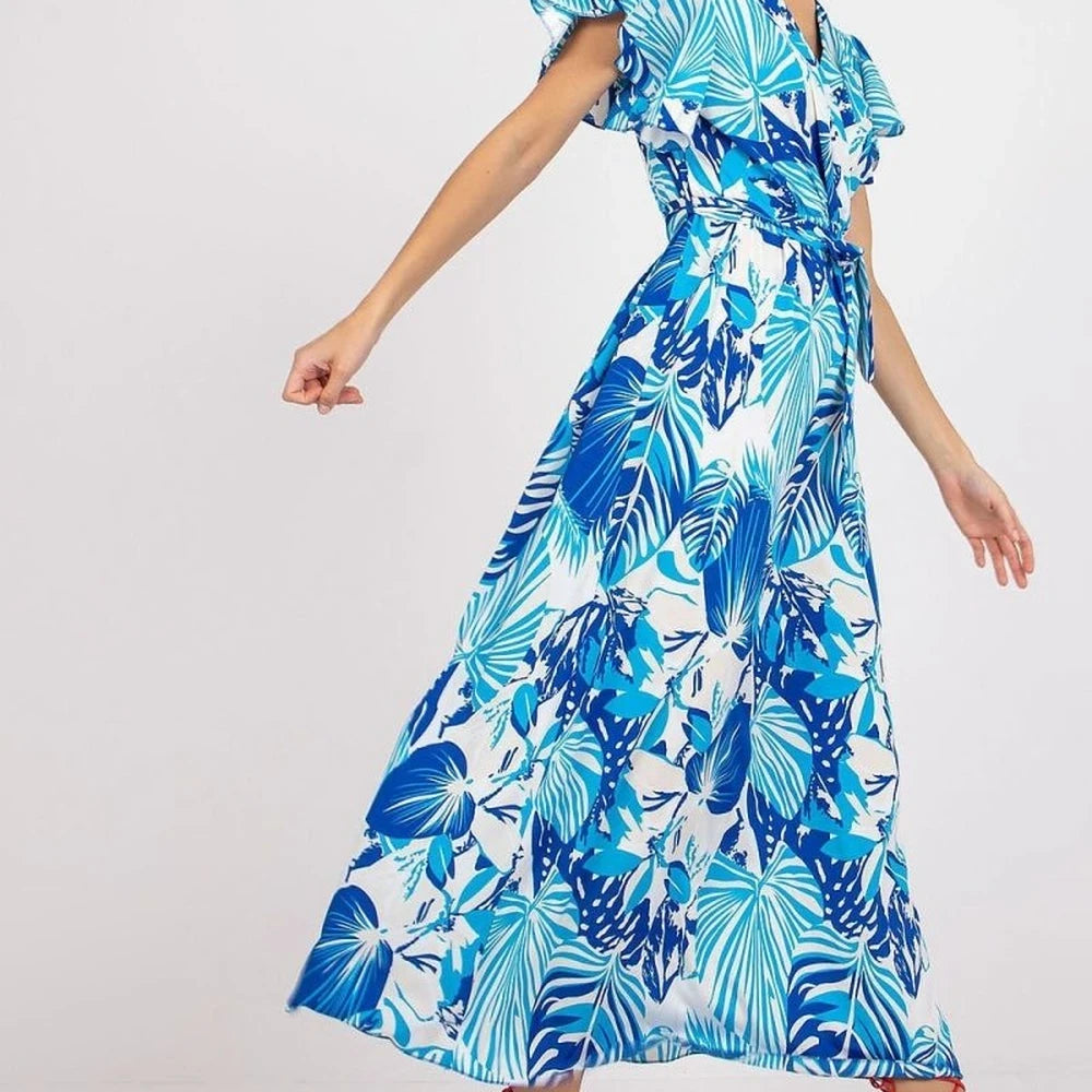 Long Summer Dress with Short Frill Sleeves