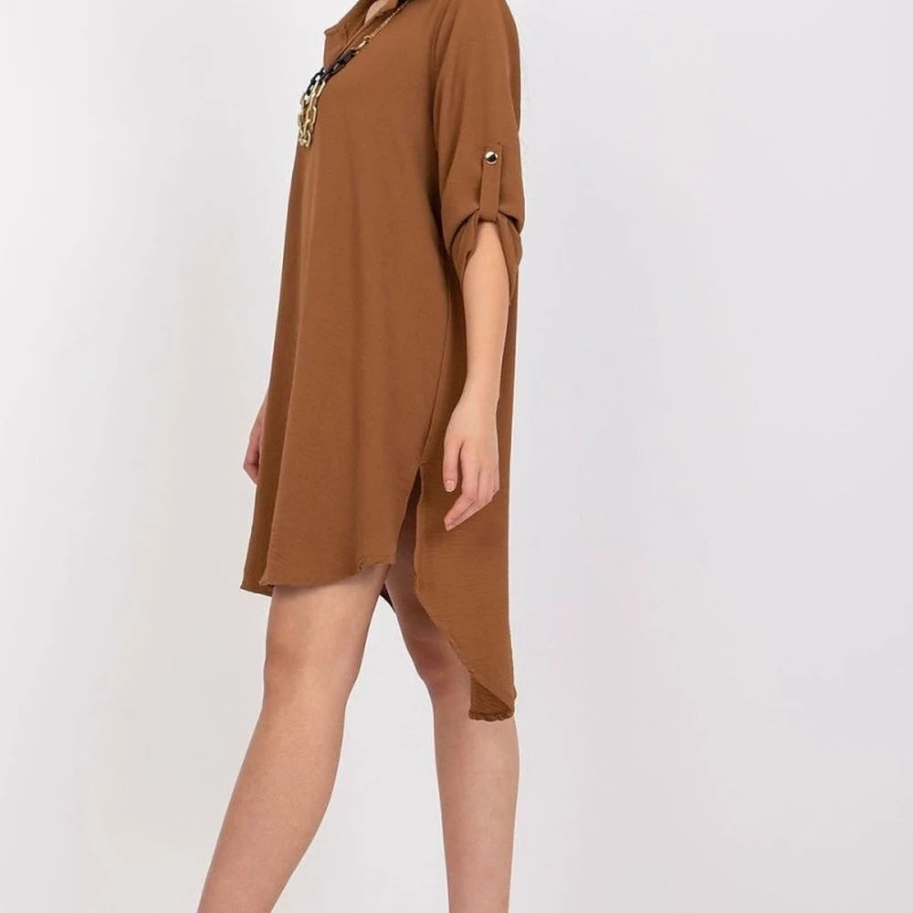 Asymmetrical Collar Dress with Chain
