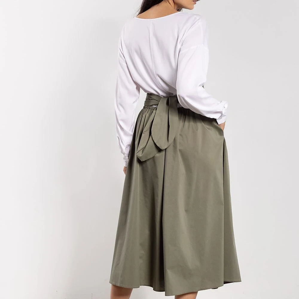 Midi Skirt with Tie Belt