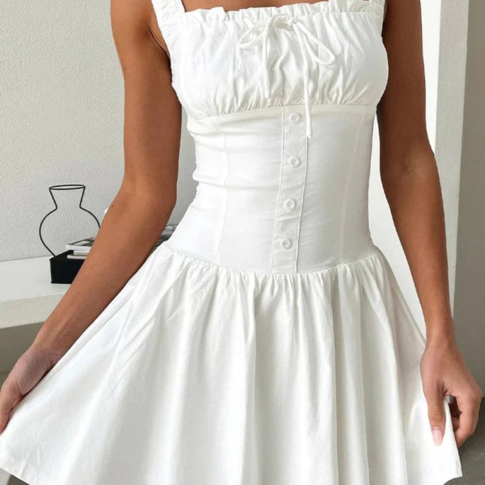 Square Neck Cami Dress with Decorative Buttons