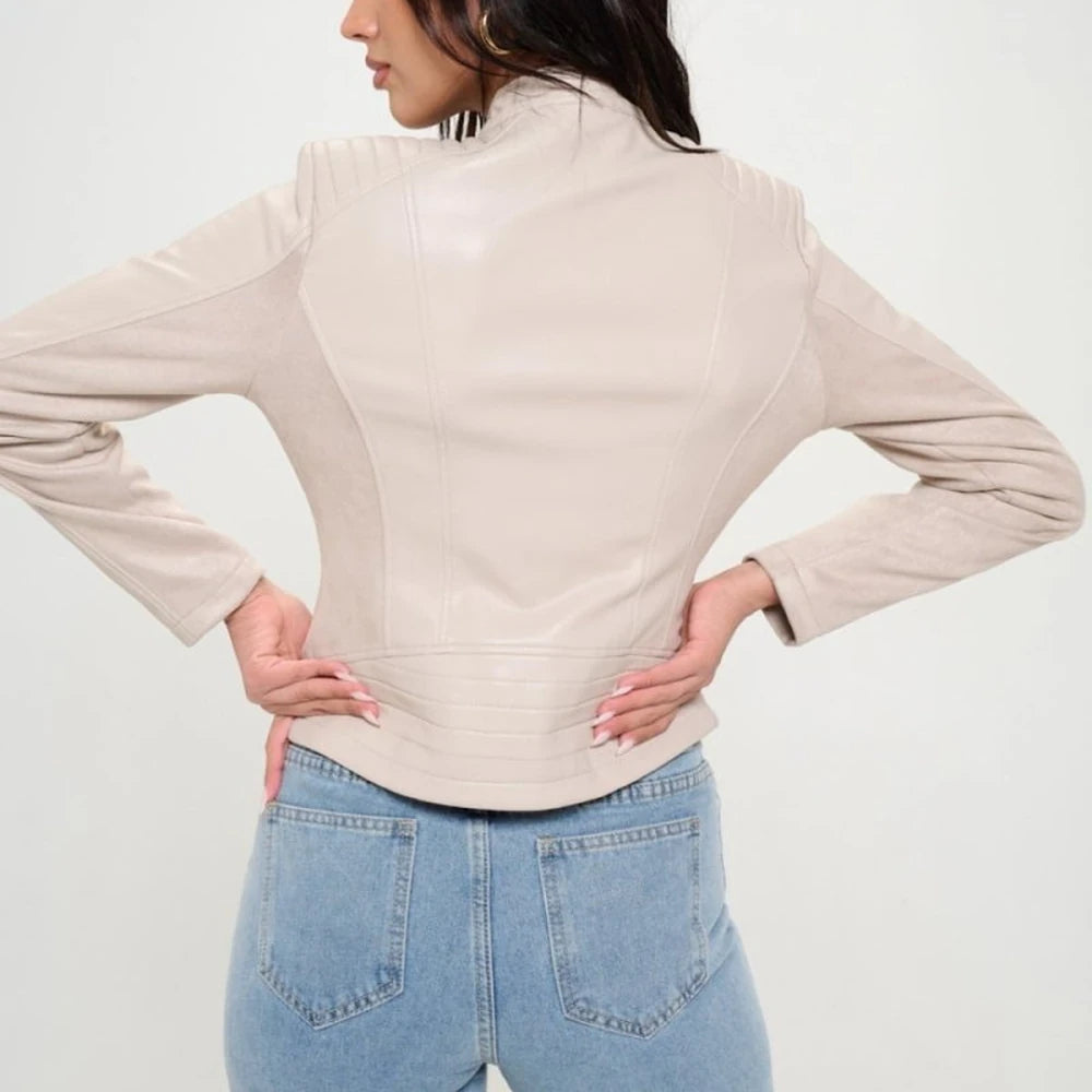 Vegan Leather Moto Jacket with Zipper