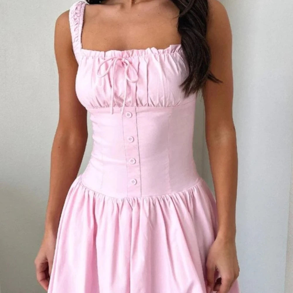 Square Neck Cami Dress with Decorative Buttons