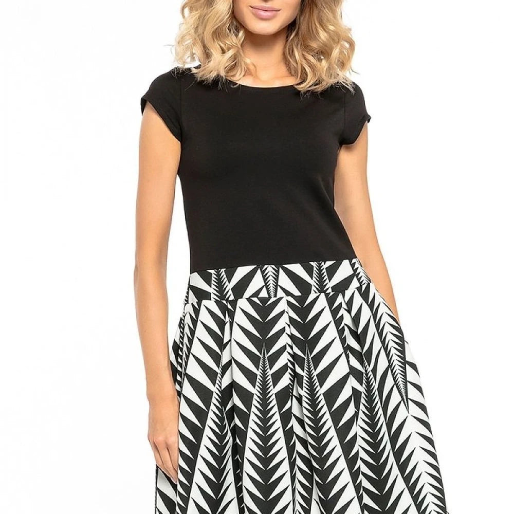 Elegant Pleated Day Dress Boat Neck
