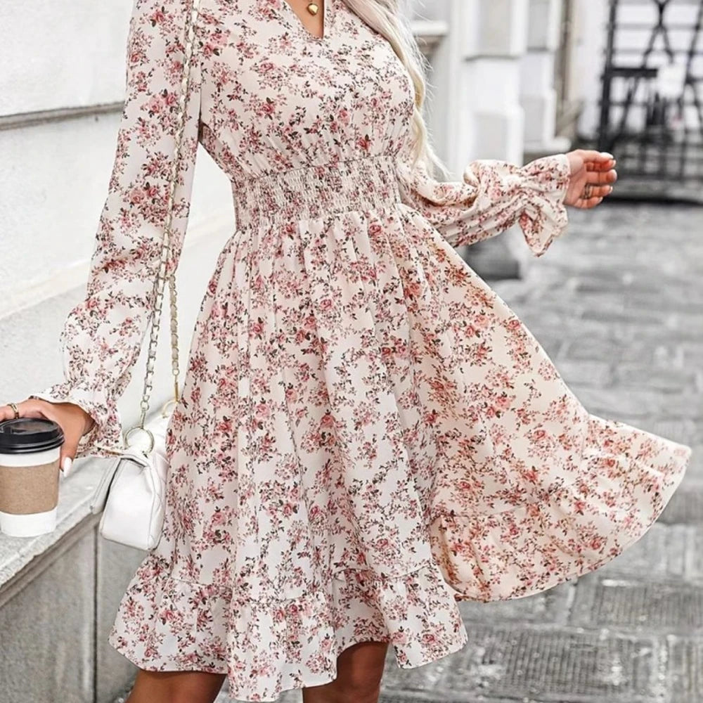 Floral Surplice Dress with Ruffle Hem
