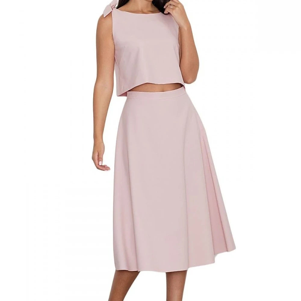 Stylish Skirt Set with Loose Top - Beige