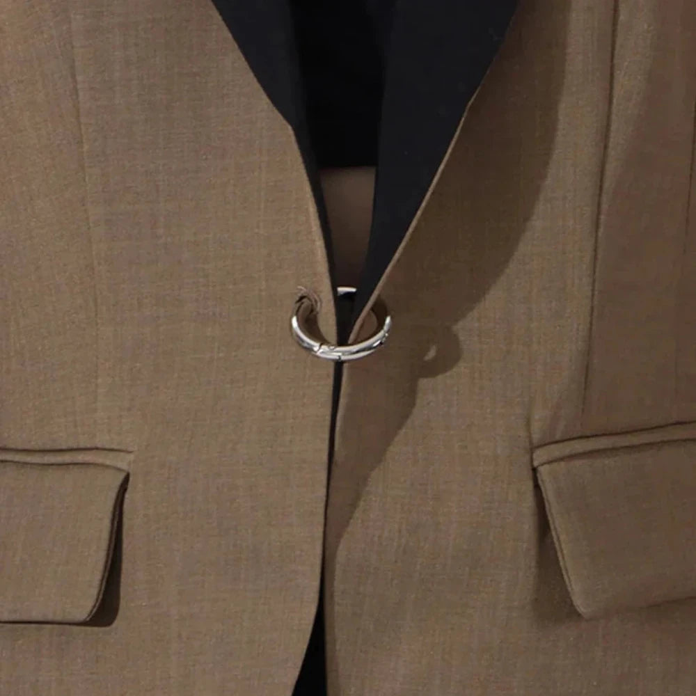 Contrast Lapel Collar Long Sleeve Blazer
