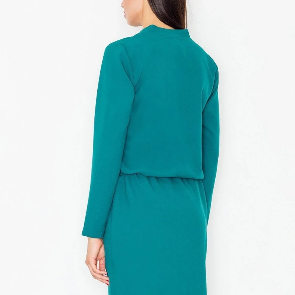 Green Long Sleeve Dress with Waist Tie