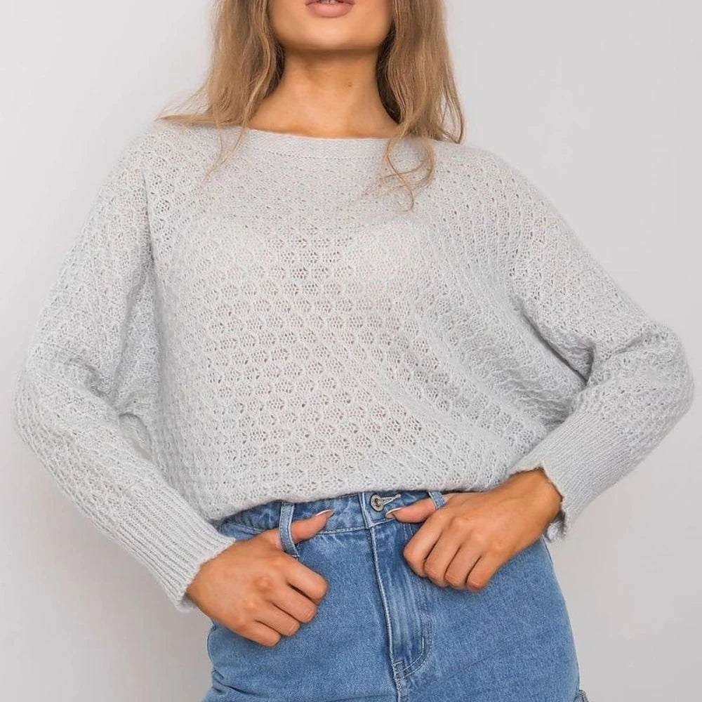 Grey Loose Fit Mohair Wool Blend Sweater