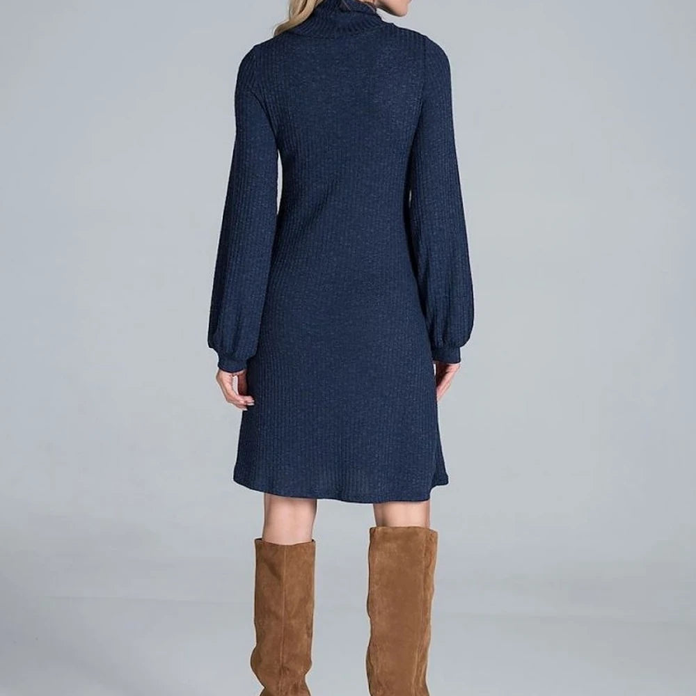 Ribbed Knit Turtleneck Midi Dress