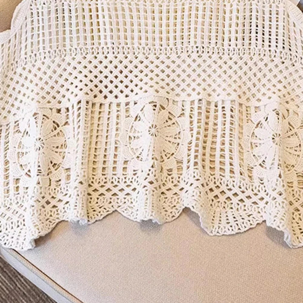 Cream Openwork Scoop Neck Cotton Tank