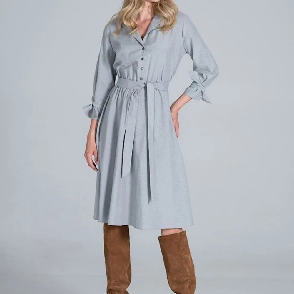 Women's Midi Dress with Collar and Belt