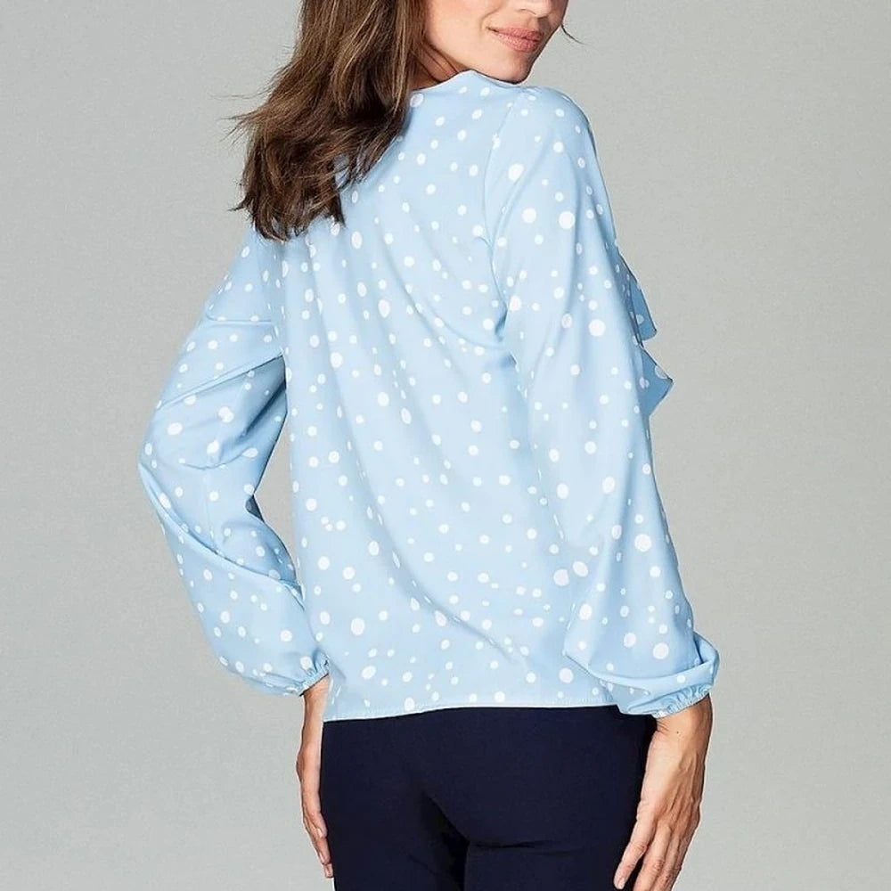Patterned Blouse with Flounce & Elastic Cuffs