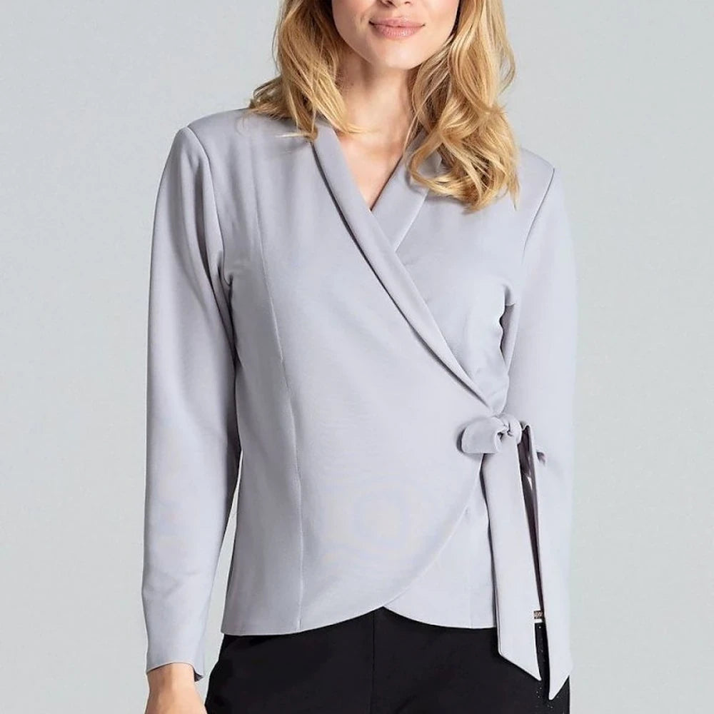 Red Tie Waist Blouse with Long Sleeves