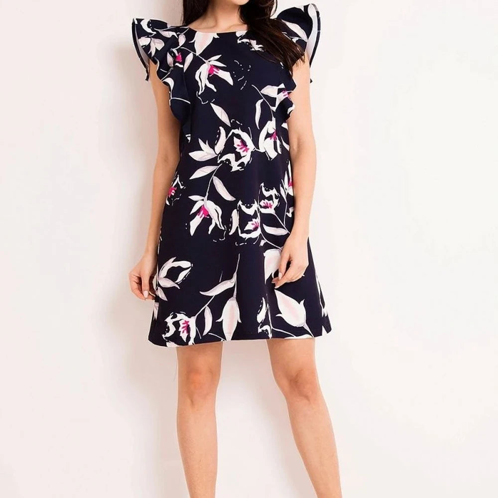 Floral Frill Sleeve Dress - Ecru