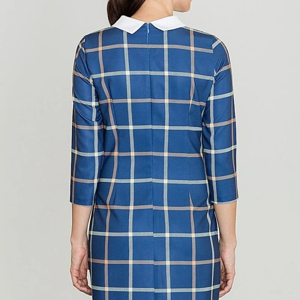 Geometric Check Midi Dress with Collar