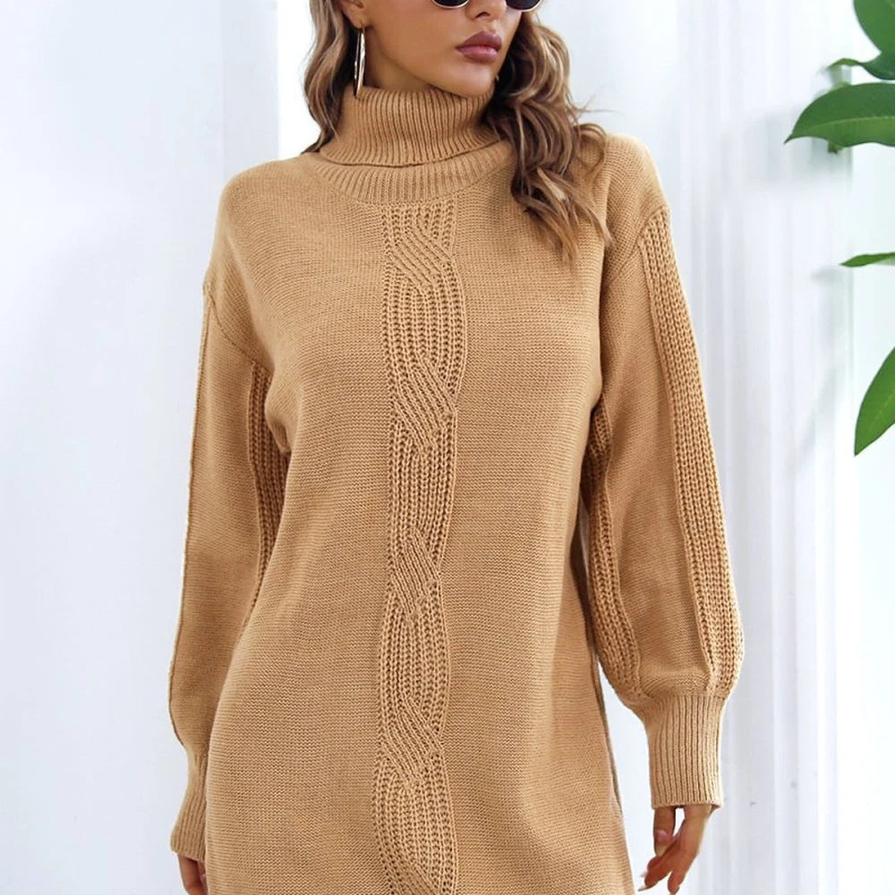 Openwork Turtleneck Sweater Dress