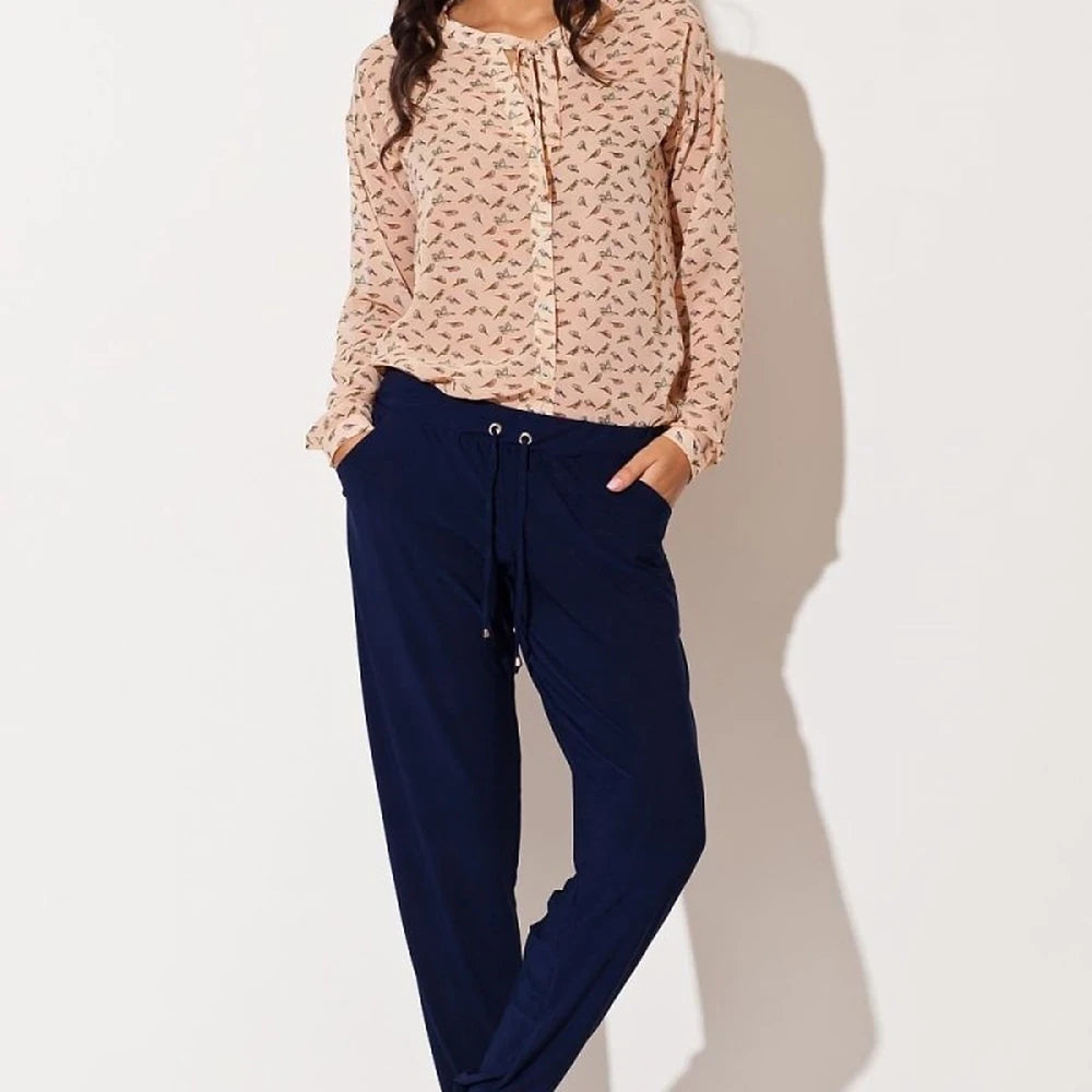 Chiffon Bird Print Shirt with Tie Neckline