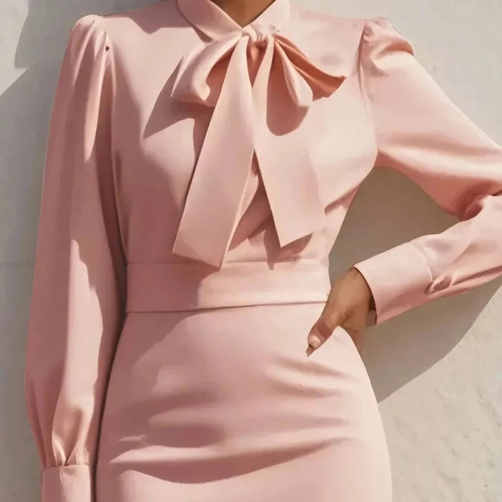 Bodycon Dress - Bow Tie Neck