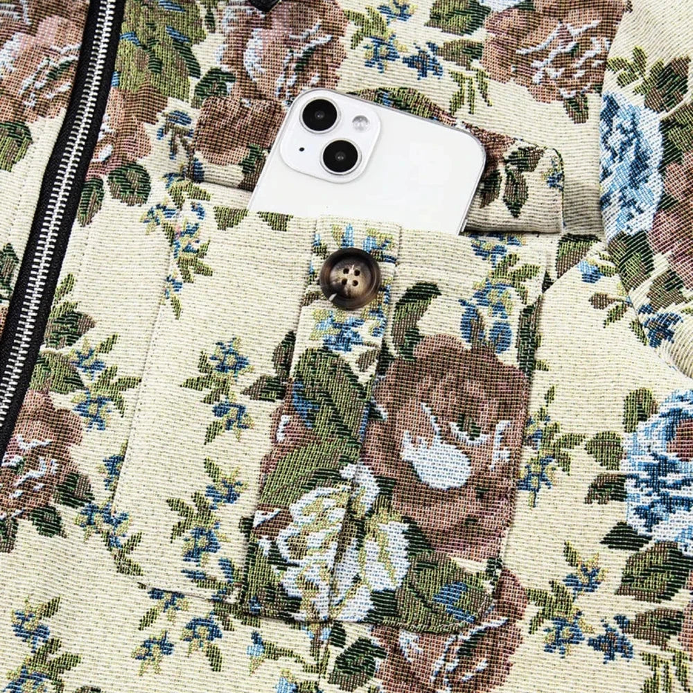 Floral Zip Up Collared Jacket