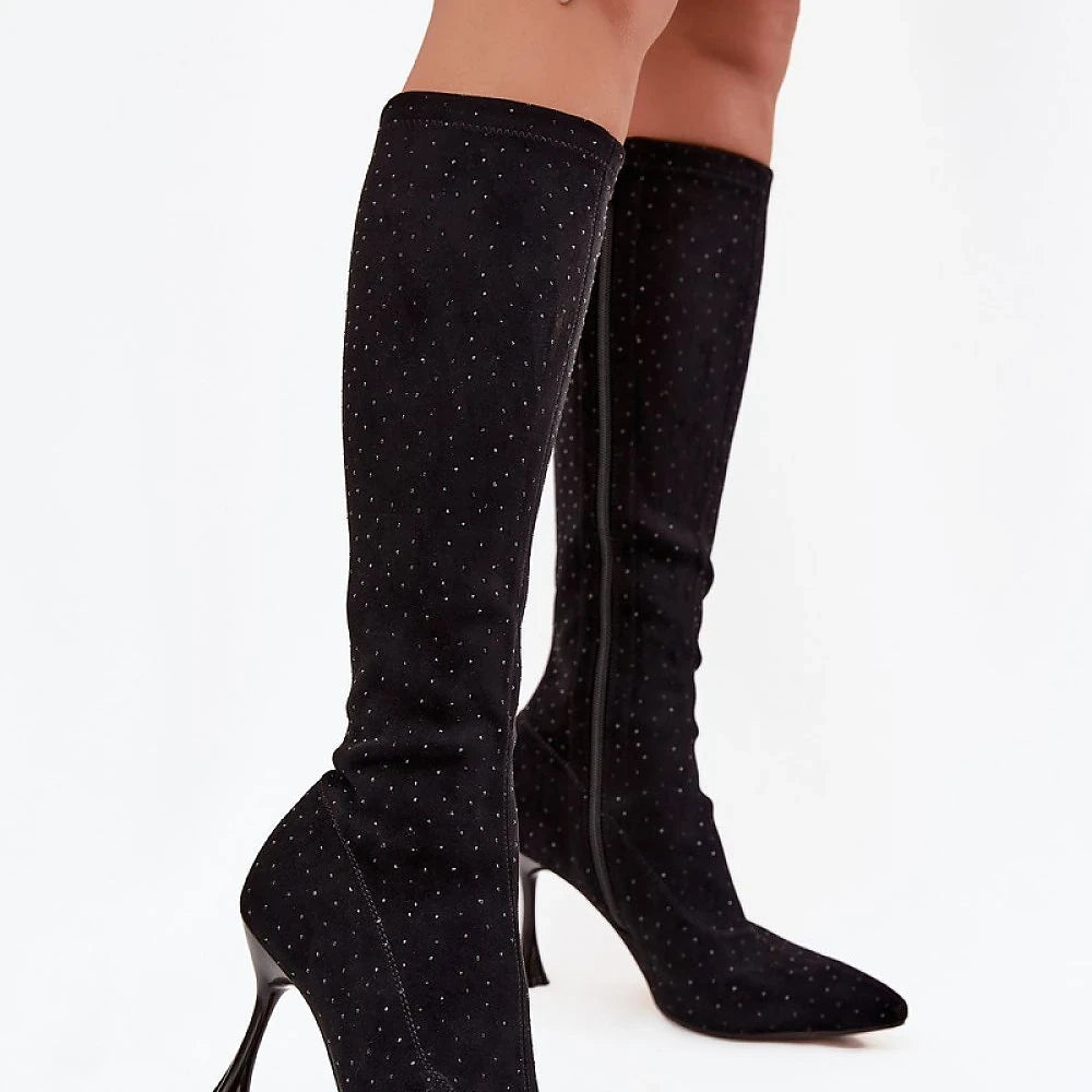 Women's Black Suede Stiletto Heel Boots