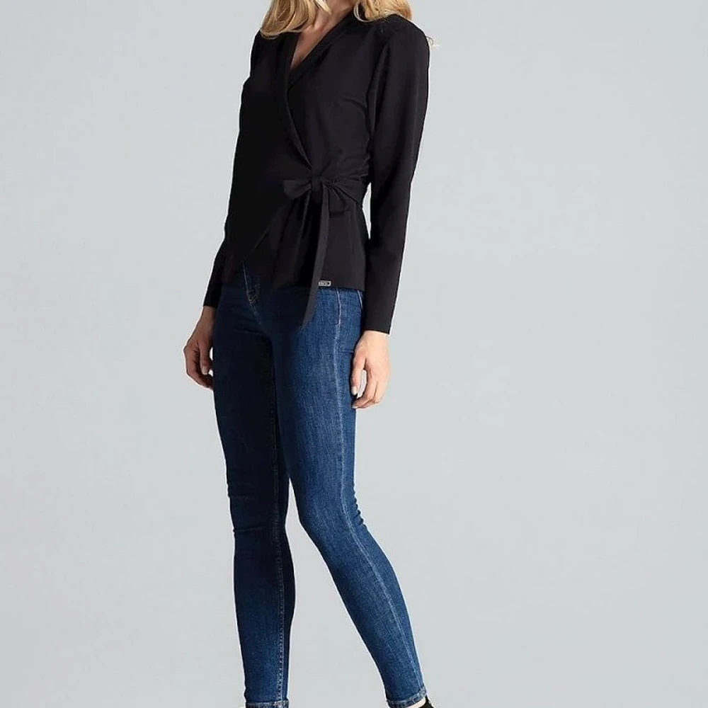 Red Tie Waist Blouse with Long Sleeves