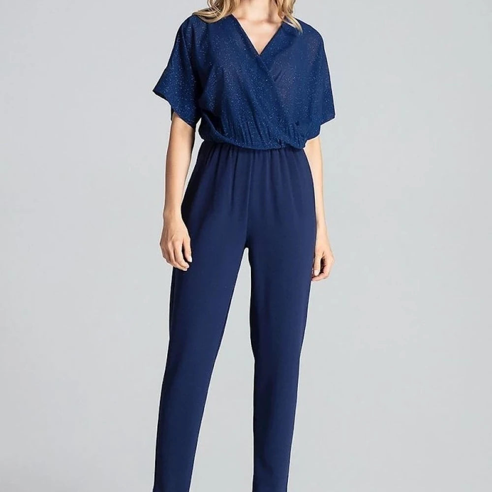 Elegant Navy Jumpsuit with Tapered Legs