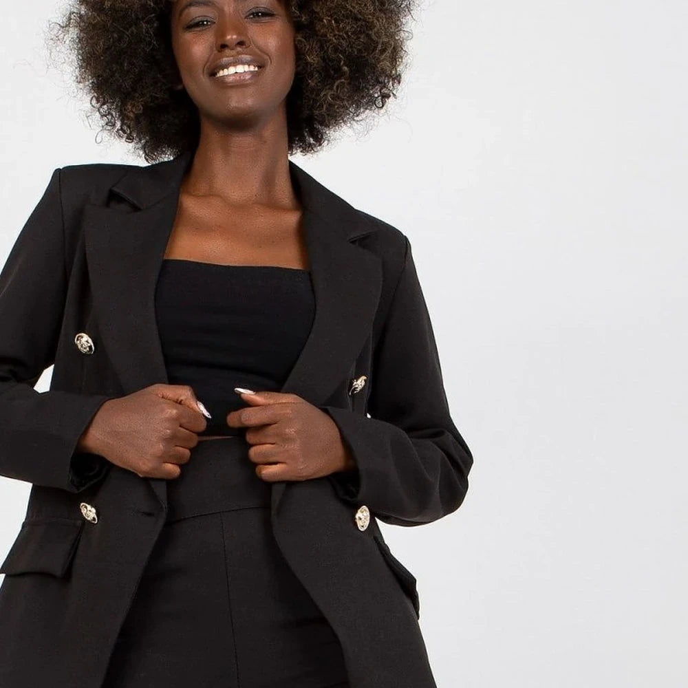 Lined Buttoned Blazer with Shoulder Pads